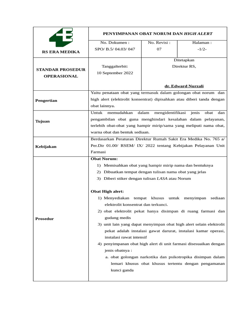 Prosedur Penyimpanan Obat Norum | PDF