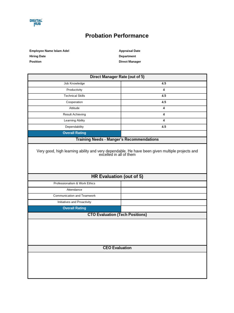 Employee Probation Performance Review | PDF