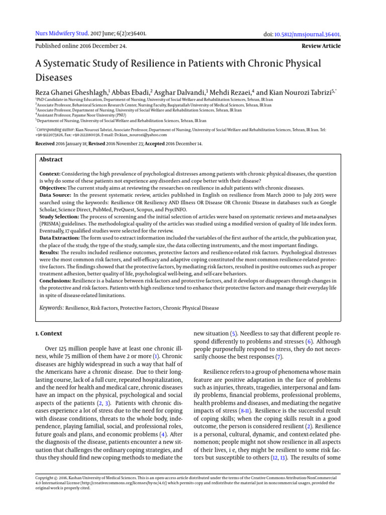 Resilience in Chronic Disease Patients | PDF | Psychological Resilience ...