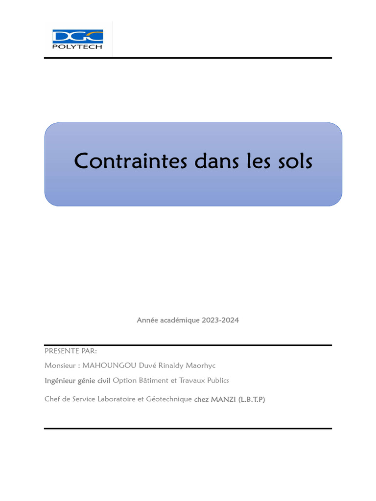 Contraintes dans les sols et leur impact | PDF | Contrainte de ...
