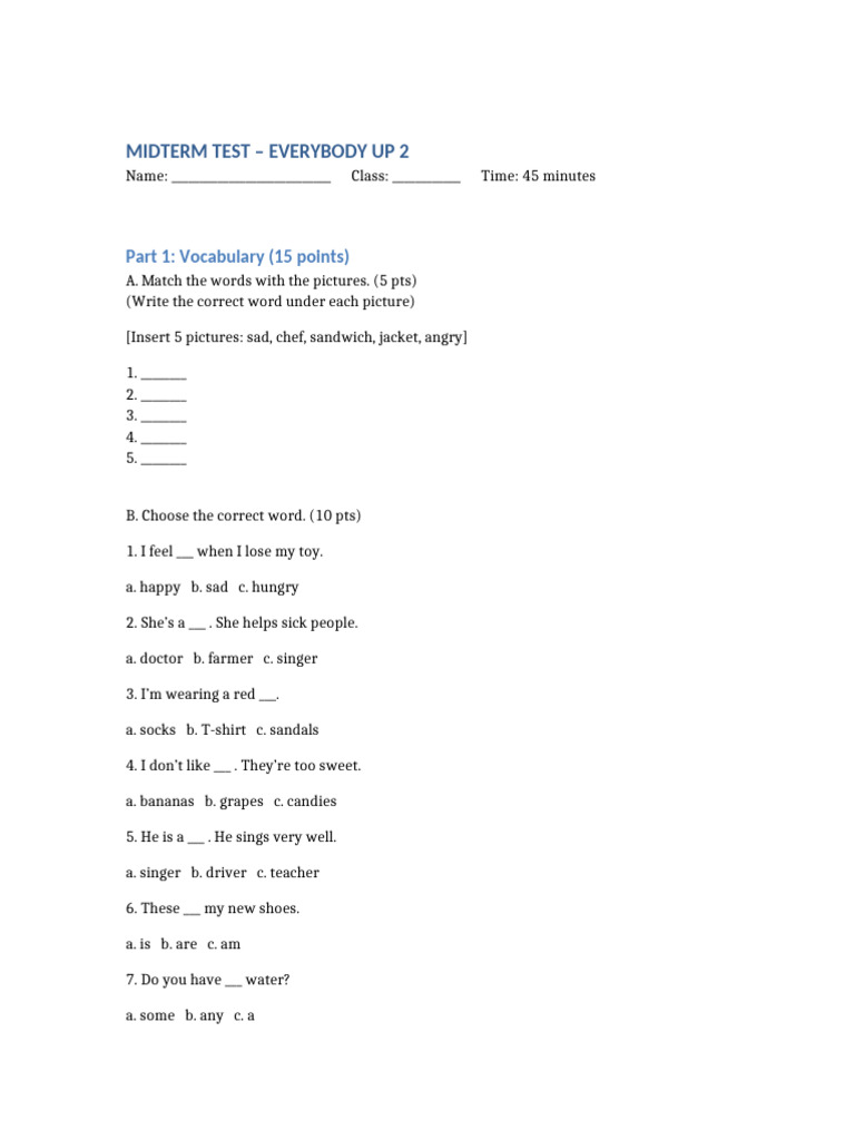 Midterm Test for Everybody Up 2 | PDF