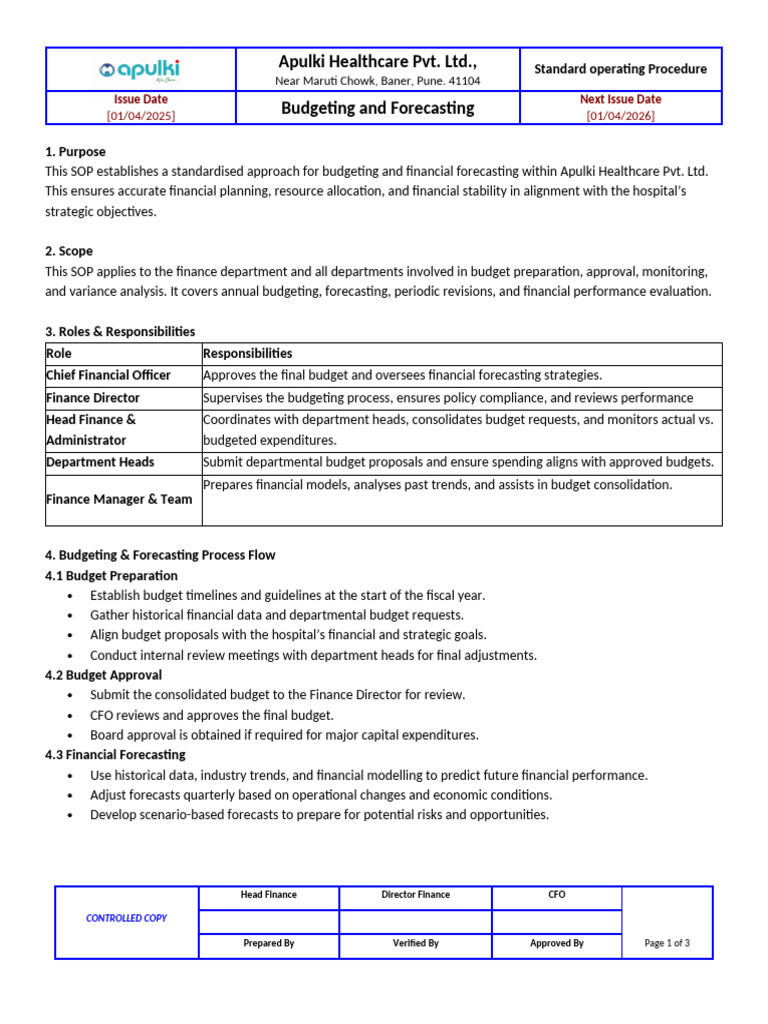 Budgeting and Forecasting SOP for Apulki | PDF | Budget | Forecasting