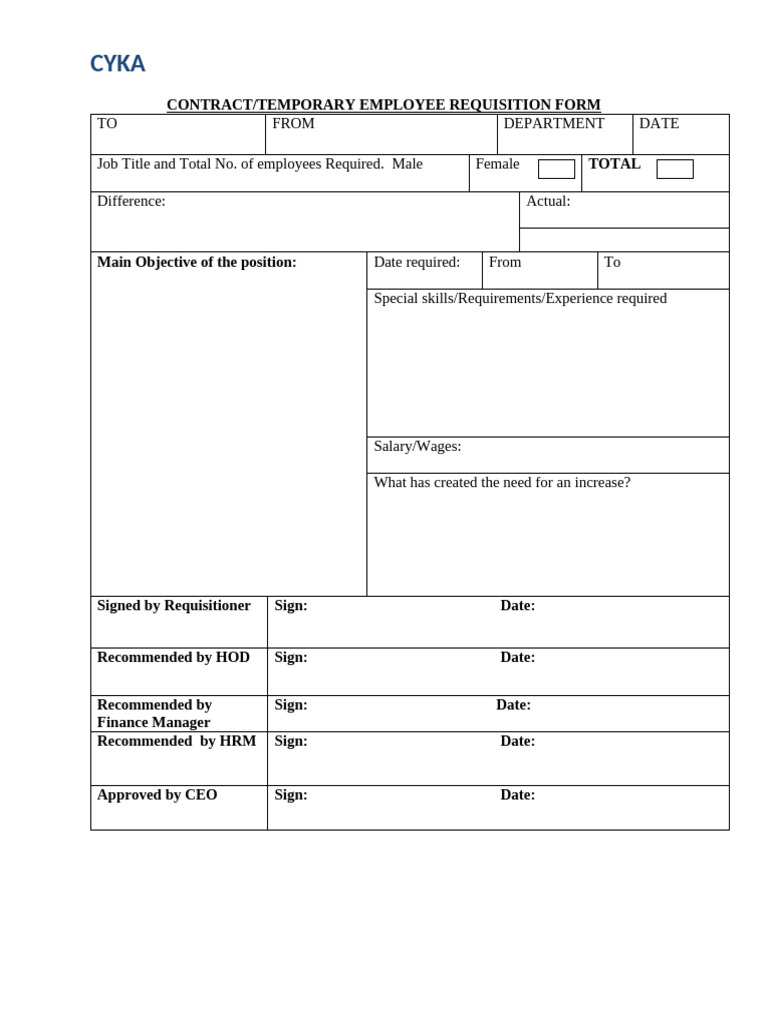 Employee Requisition Form Template | PDF
