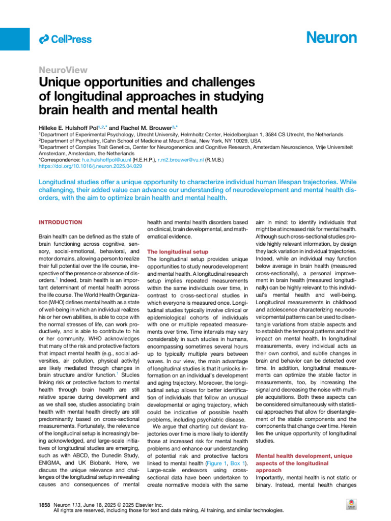Longitudinal Studies on Brain and Mental Health | PDF | Mental Disorder ...
