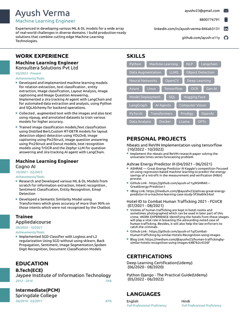 Ayush Verma: Machine Learning Engineer | PDF | Artificial Intelligence ...