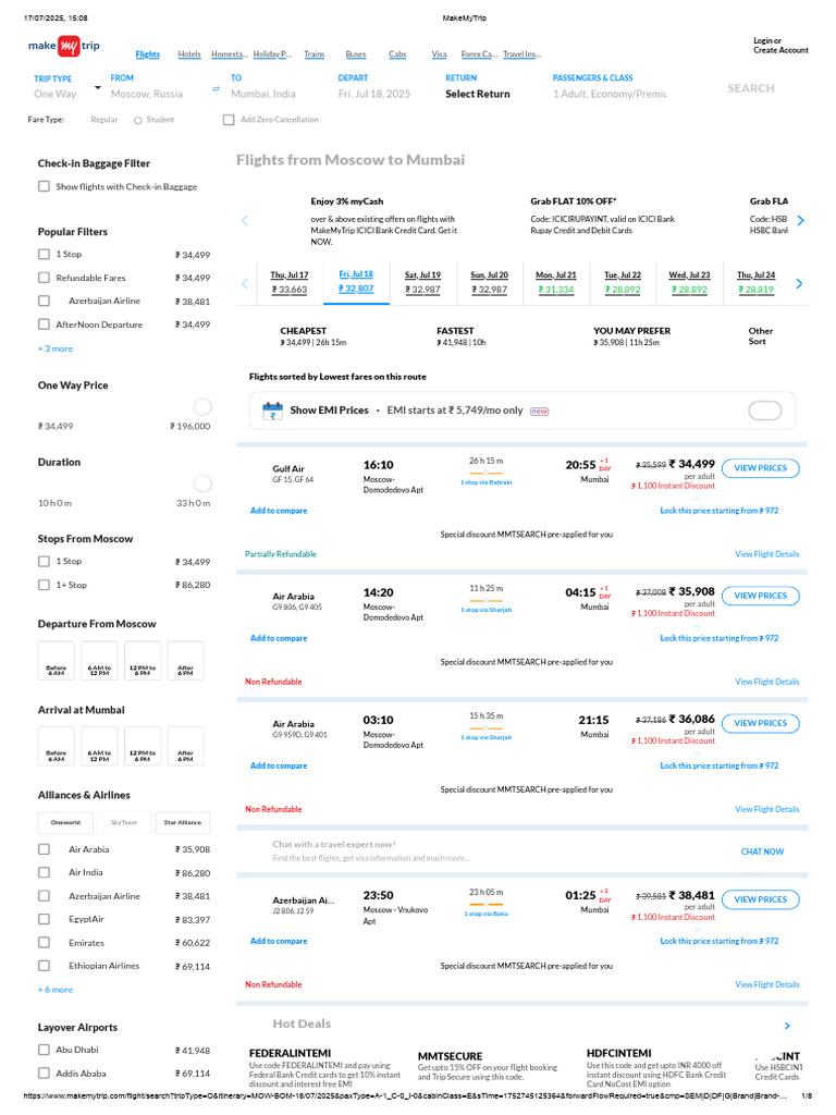 Moscow to Mumbai Flight Options | PDF | Emirates (Airline) | Civil Aviation