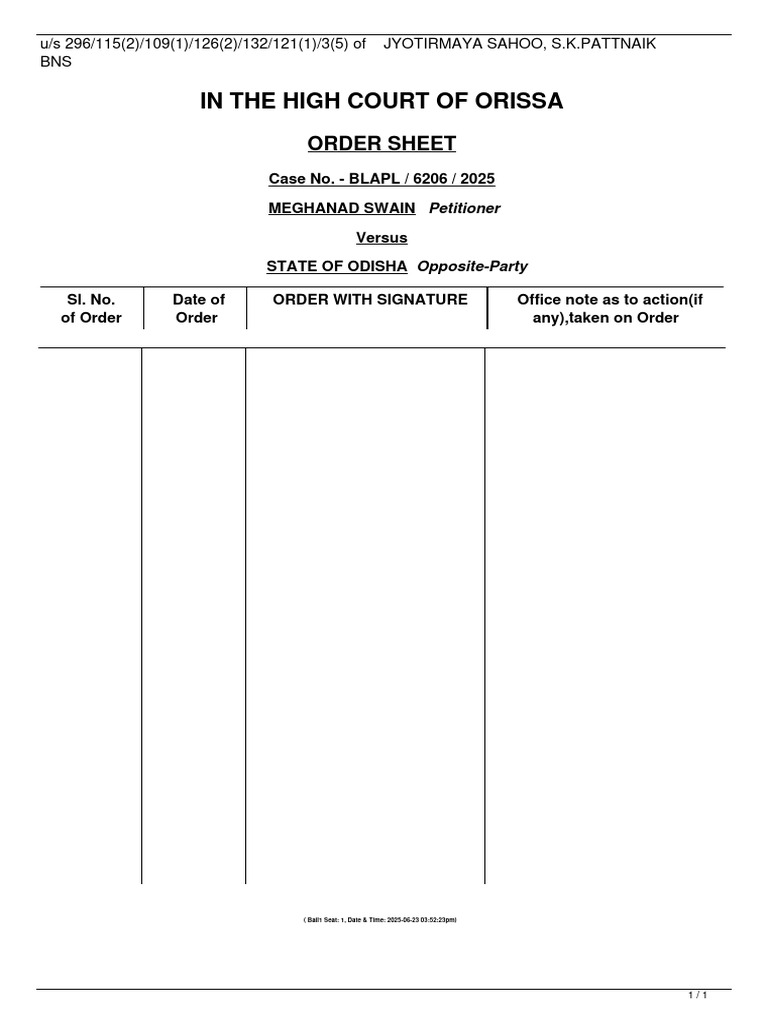 BLAPL Case Order: Meghanad Swain | PDF | Justice | Crime & Violence
