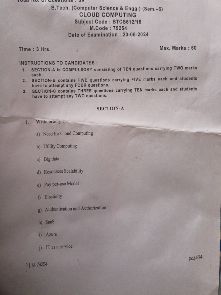 B.Tech. Cloud Computing Exam Guide | PDF | Cluster Analysis | Cloud ...