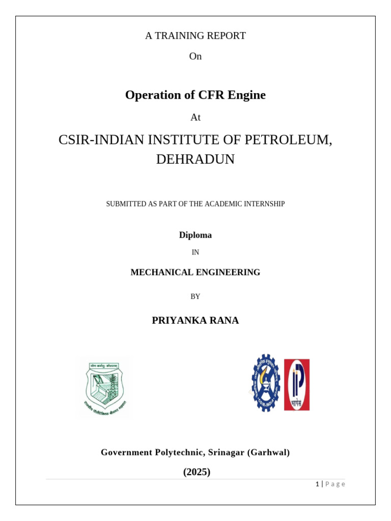 CFR Engine Operation Training Report | PDF | Diesel Engine | Fuels