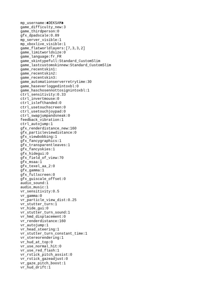 Minecraft Game Settings Configuration | PDF