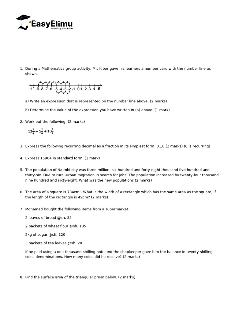 Grade 8 CBC Mathematics Exam 2025 | PDF | Area | Interest