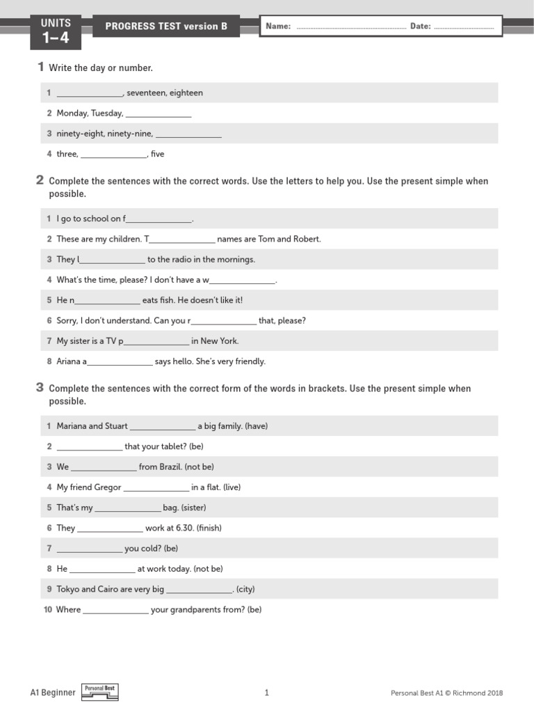 A1 Beginner English Progress Test | PDF | Lunch | Cuisine