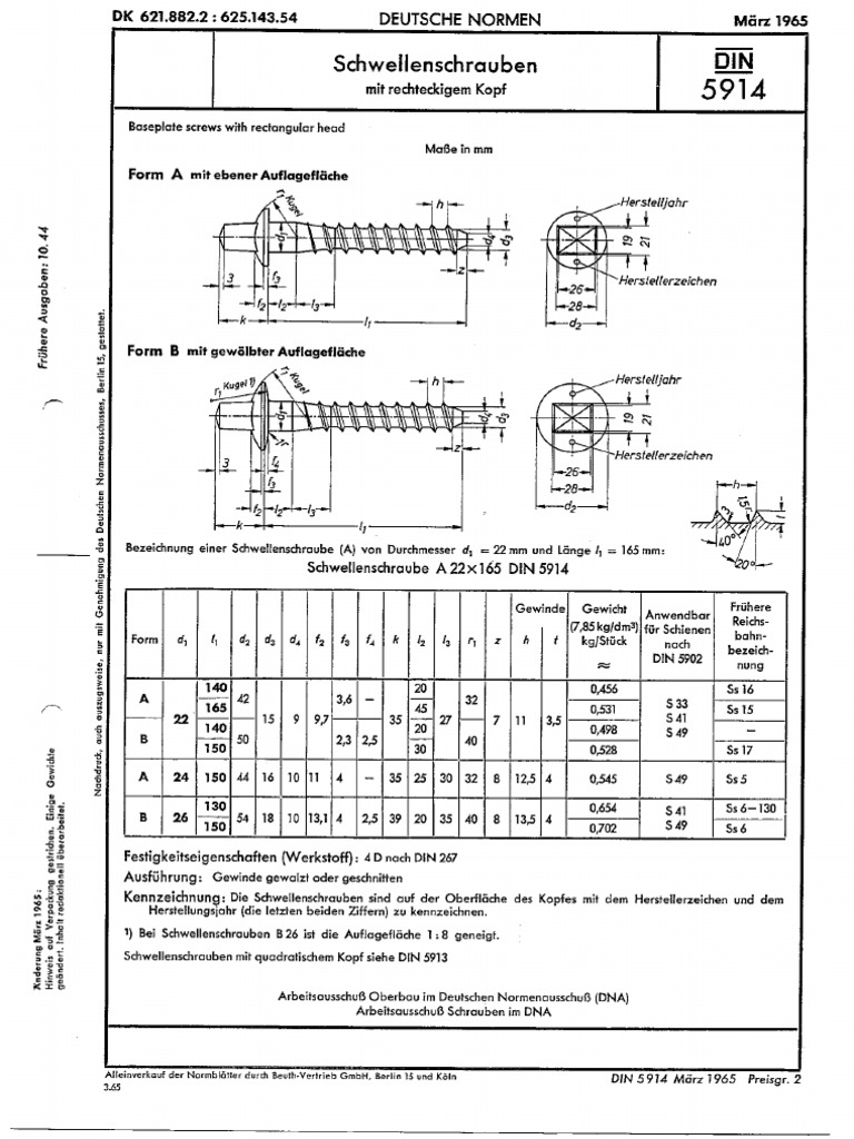 DIN 5914 1965-03 Schwellenschrauben | PDF