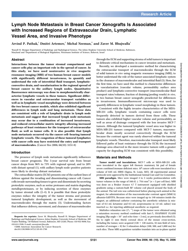 Lymph Node Metastasis in Breast Cancer Xenografts Is Associated | PDF ...