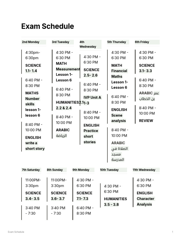 Exam Schedule | PDF