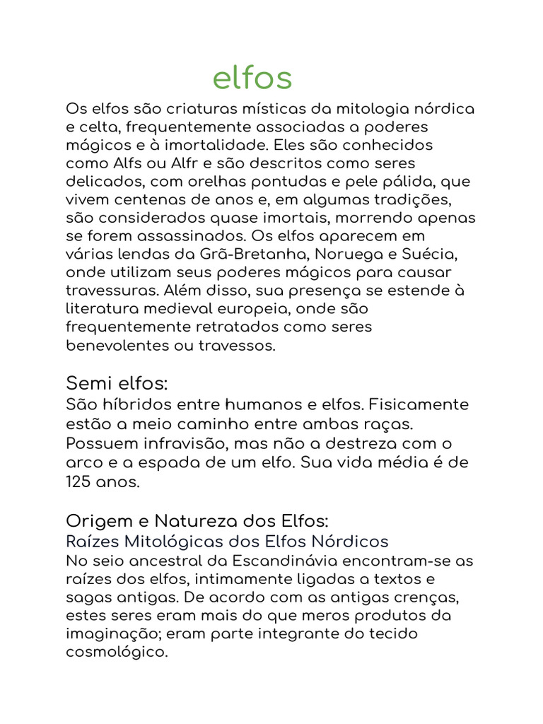 Elfos da Luz: Mitos e Características | PDF