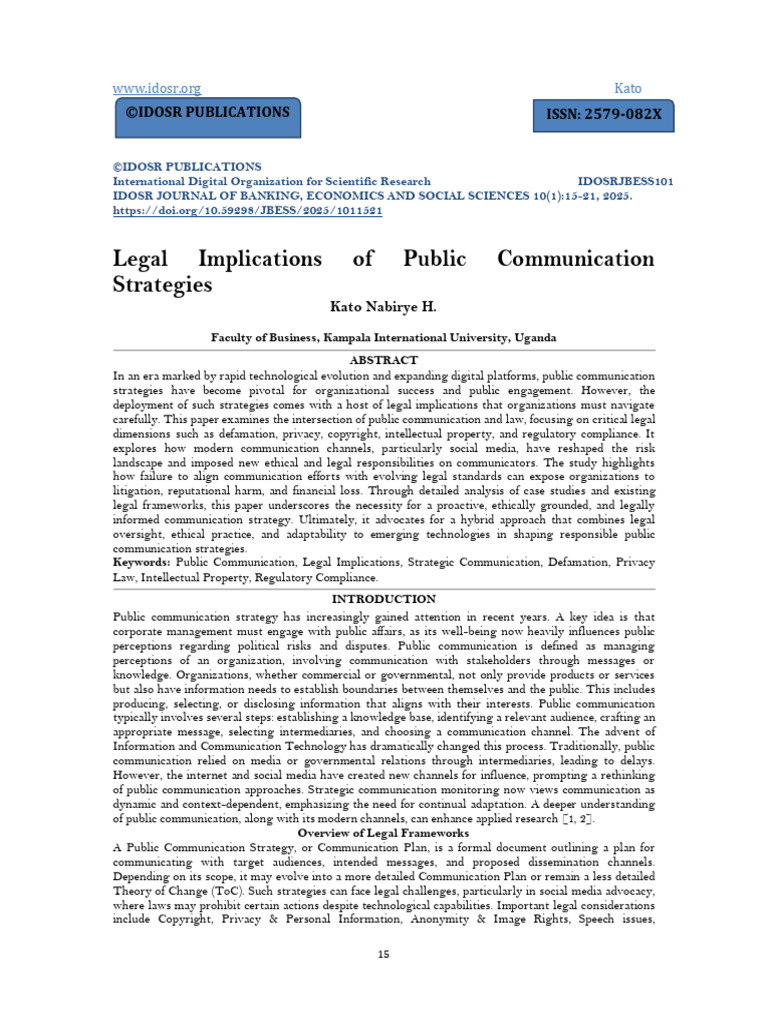 Legal Aspects of Public Communication Strategies | PDF | Communication ...