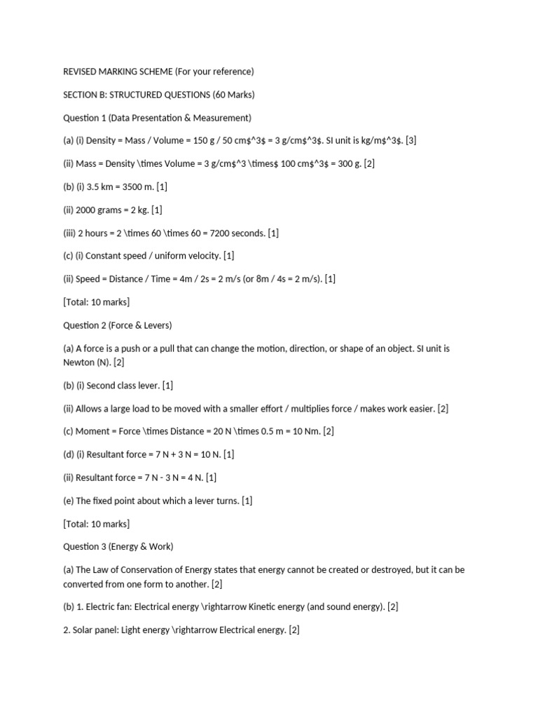 Physics Marking Scheme Overview | PDF | Sound | Lever