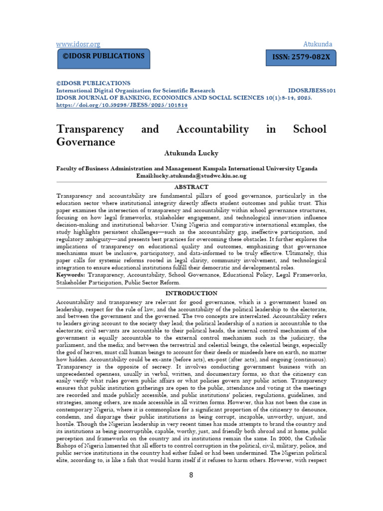 Enhancing Transparency in School Governance | PDF | Governance ...
