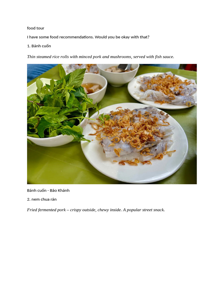 Food Tour | PDF | Vietnamese Cuisine | Cuisine