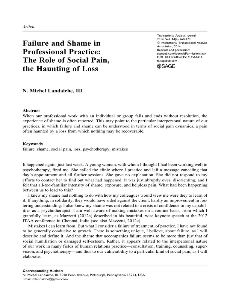 Understanding Shame in Professional Failure | PDF | Experience | Affect ...
