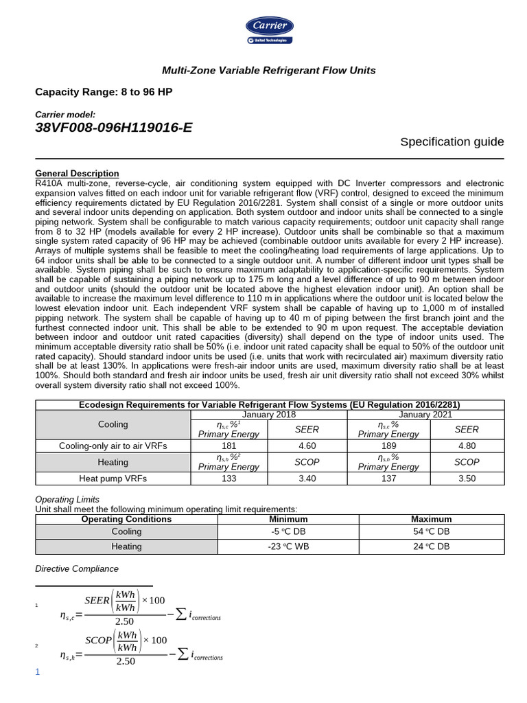 VRF Carrier X-Series Specs en 2018-09 | PDF | Air Conditioning ...