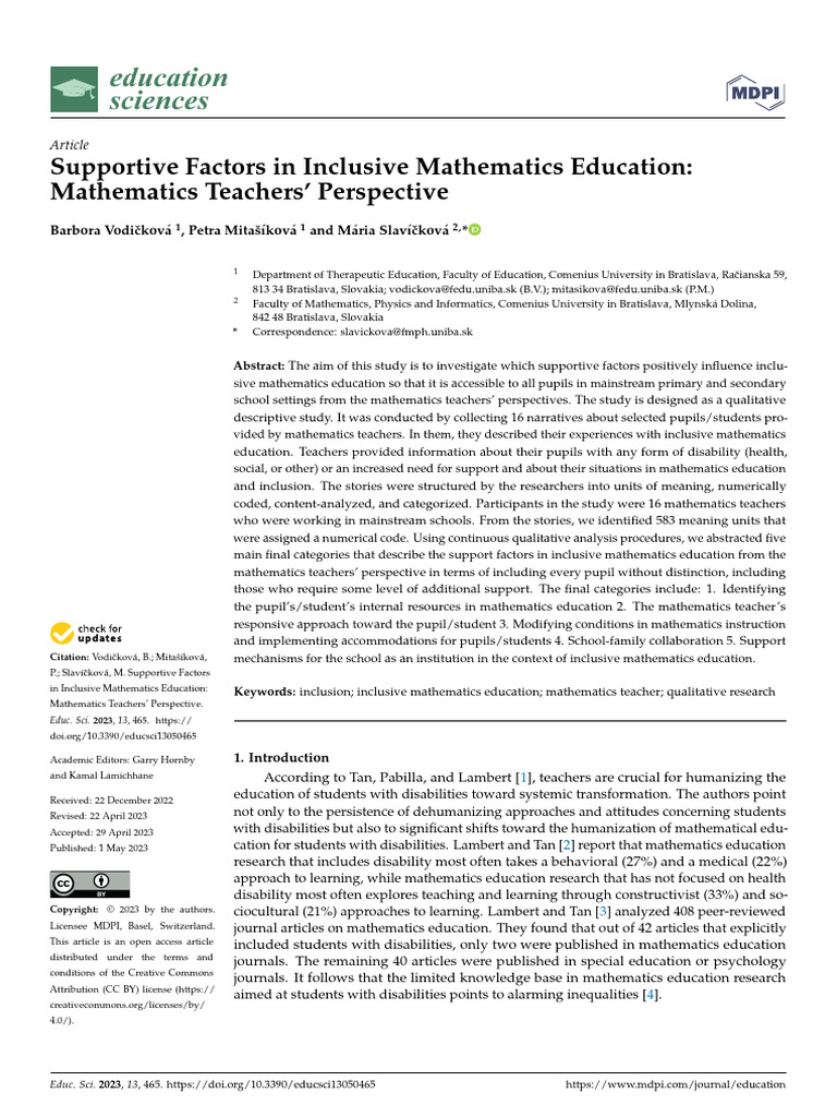 Supportive Factors in Inclusive Math Education | PDF | Teachers ...