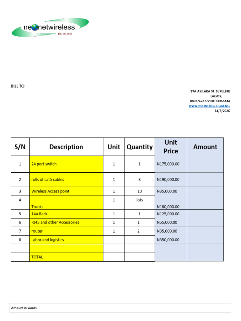 Proforma Invoice for Networking Equipment | PDF