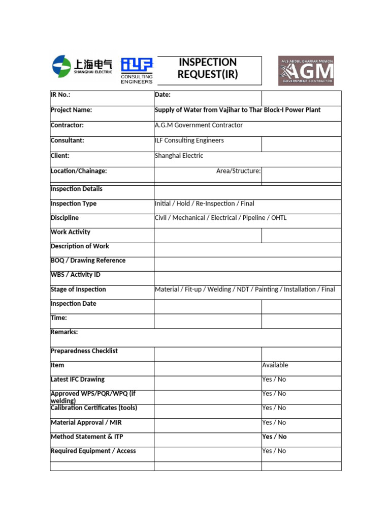 Water Supply Inspection Report for Thar Plant | PDF