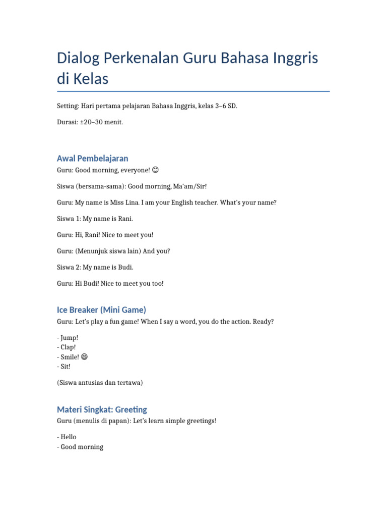 Perkenalan Guru Bahasa Inggris di Kelas | PDF