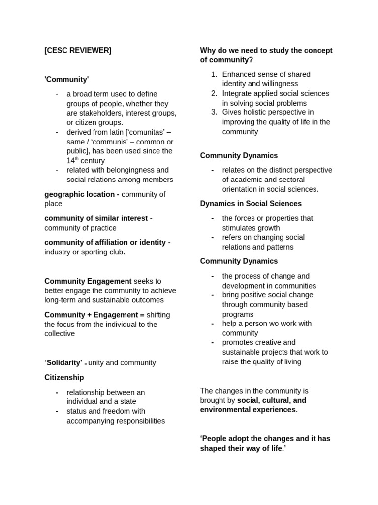 Cesc Reviewer Lesson 1 5 | PDF | Community | Social Sciences