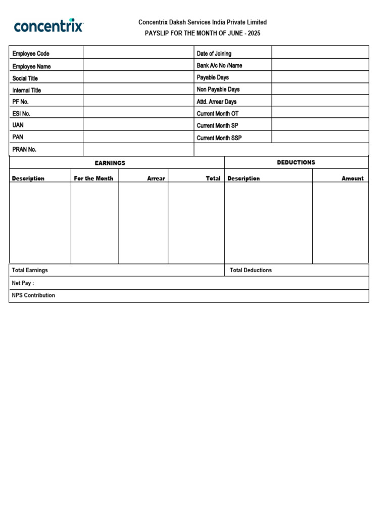 Concentrix Daksh Services India Private Limited Payslip For The Month ...