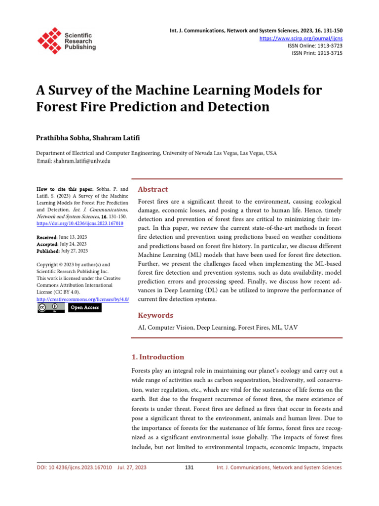 9 - A Survey of The Machine Learning Models For Forest Fire Prediction ...
