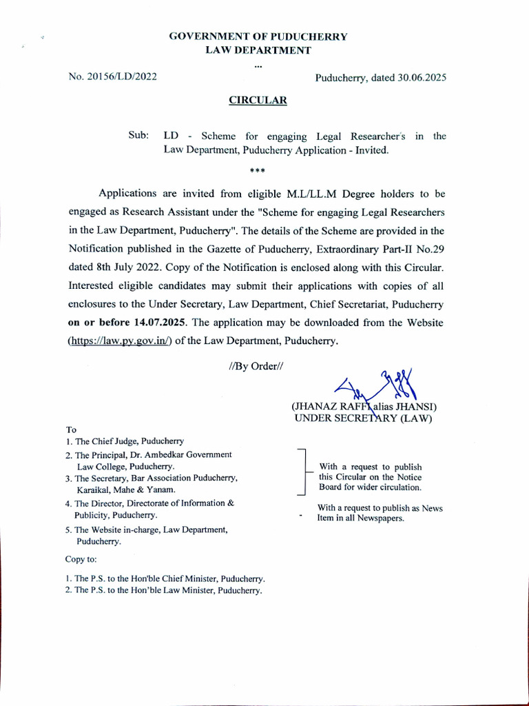 Research Assistant Application - Puducherry | PDF