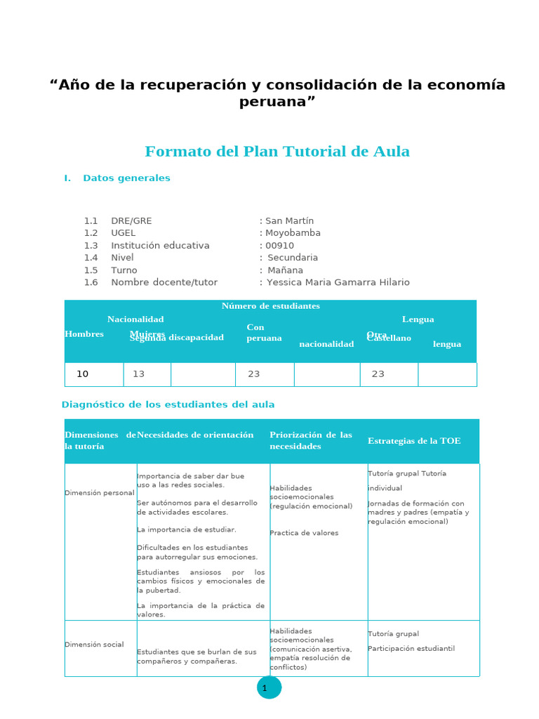 Plan Tutorial de Aula para Secundaria | PDF | Evaluación | Las emociones