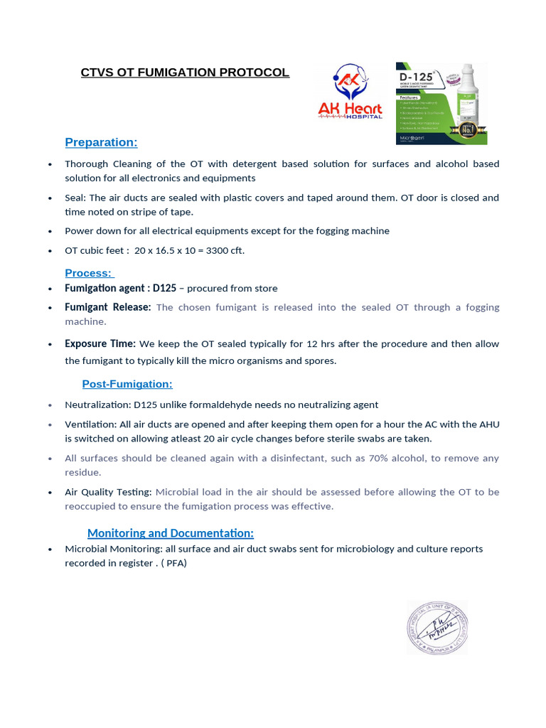 OT, ICU, and ER Fumigation Protocols | PDF | Disinfectant
