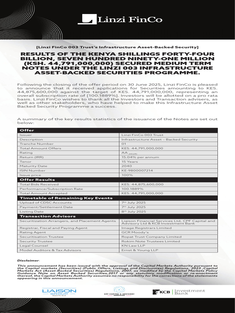 Linzi FinCo 003 Trust Security Results | PDF | Securitization ...