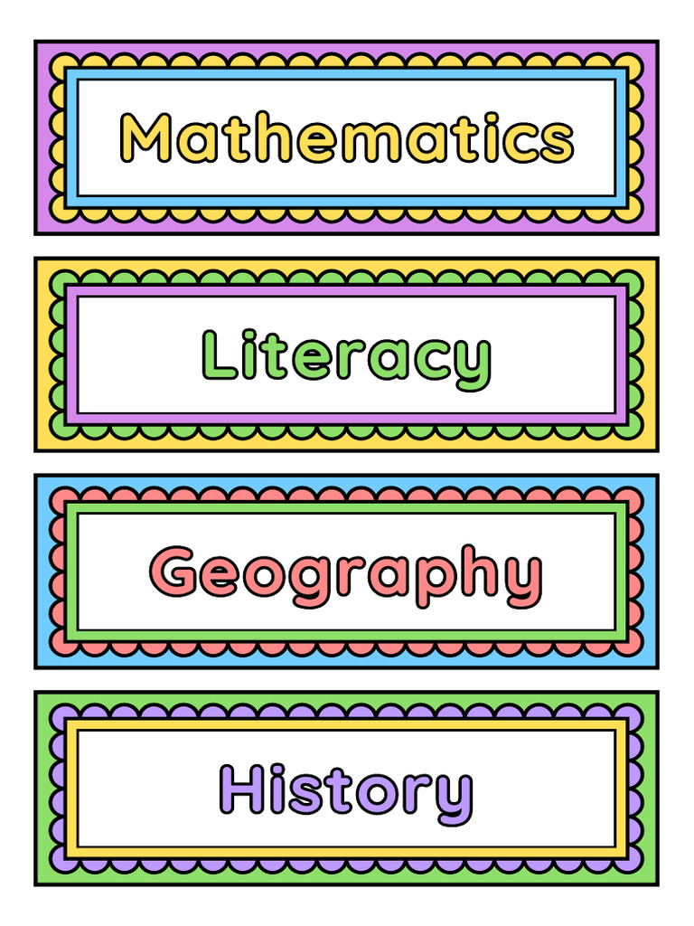 Subject Label in Colorful Doodle Bordered Style | PDF