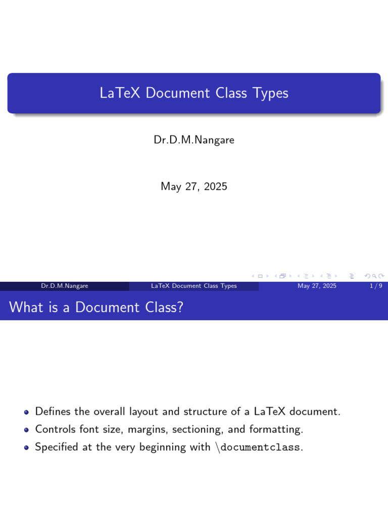 Latex Document Class Types: Dr.D.M.Nangare | PDF
