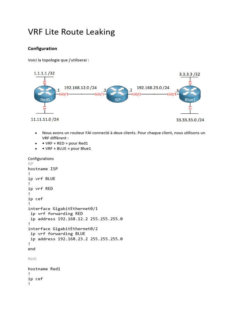 Configuration VRF Lite Route Leaking | PDF | Adresse IP | Protocoles ...