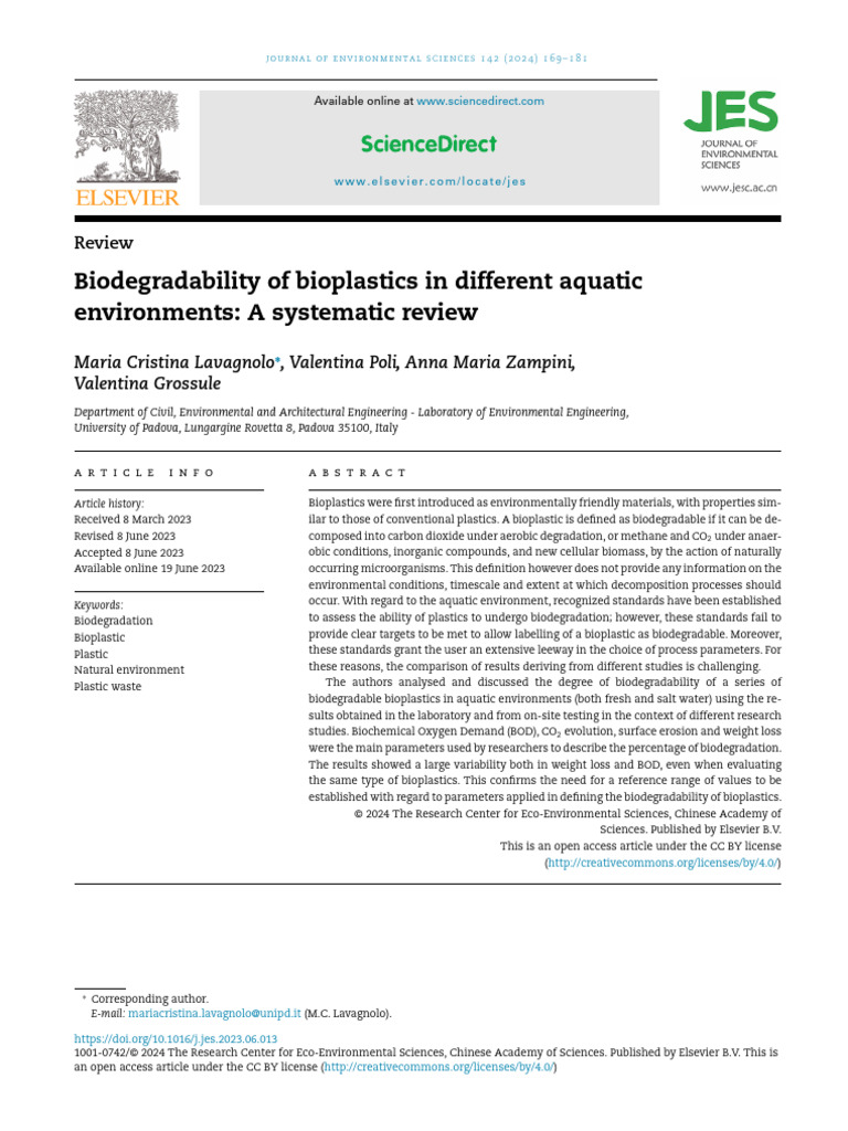 Biodegradability of Bioplastics in Different Aquatic Environments - A ...