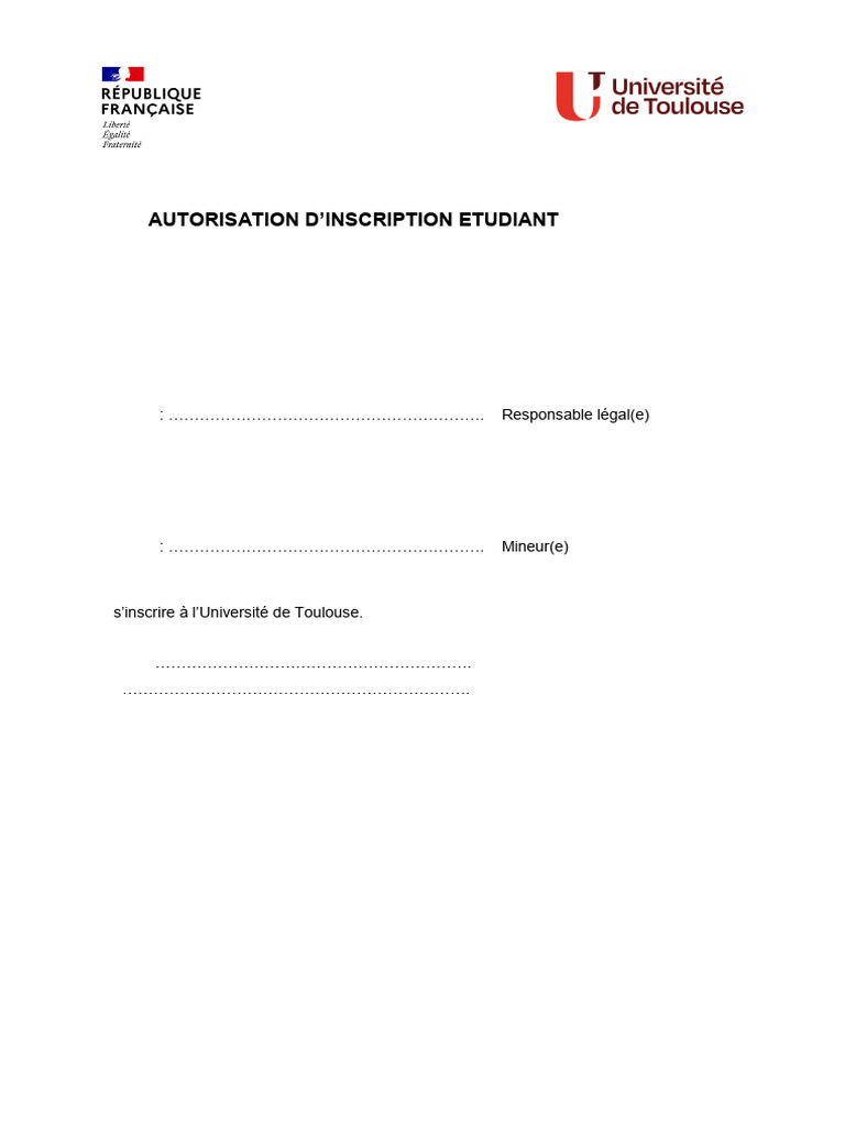 Autorisation d'inscription étudiant mineur | PDF