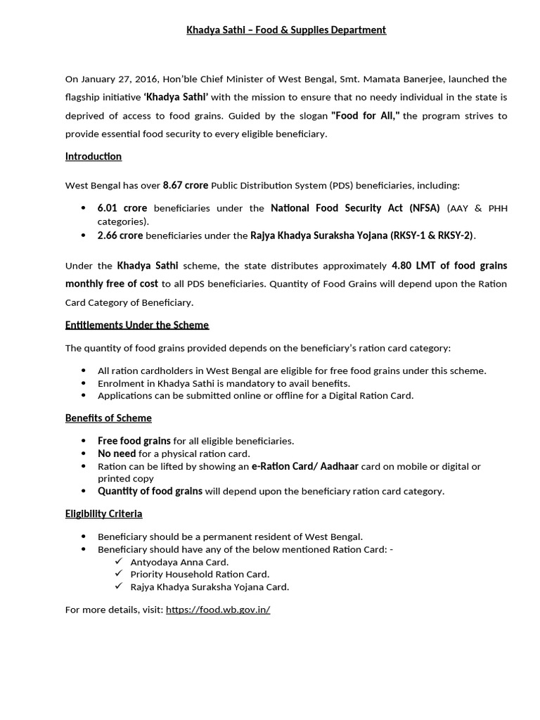 Khadya Sathi Scheme Overview | PDF