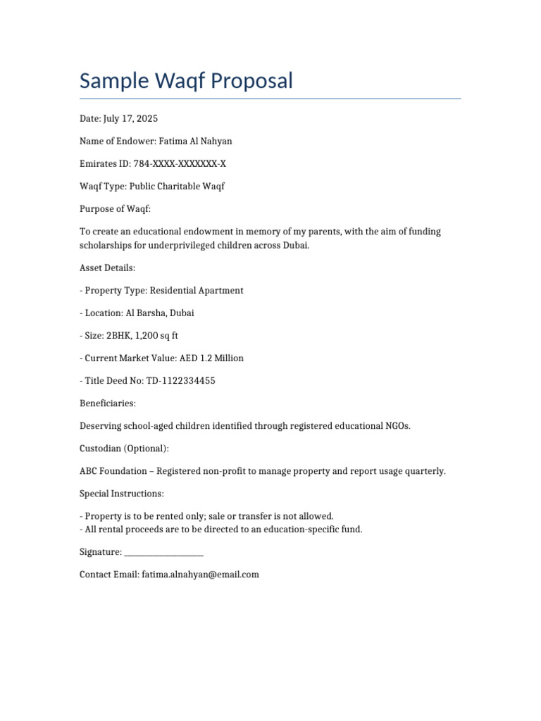 Sample Waqf Proposal Fatima | PDF
