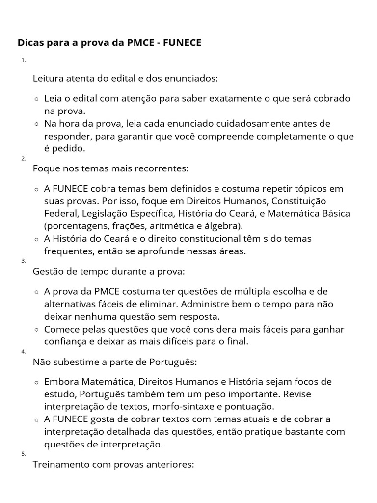 Dicas para A Prova Da PMCE - FUNECE | PDF | Matemática | Geografia