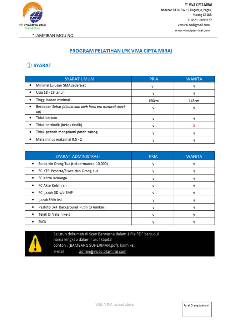 Program Pelatihan LPK VIVA Cipta Mirai | PDF