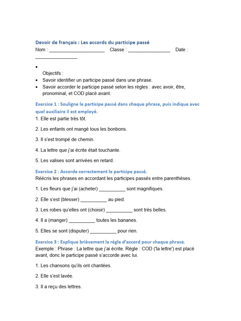 Accords du participe passé en français | PDF