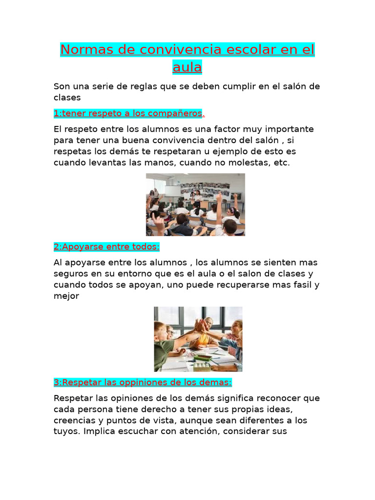 Normas de convivencia en el aula | PDF | Salón de clases | Violencia