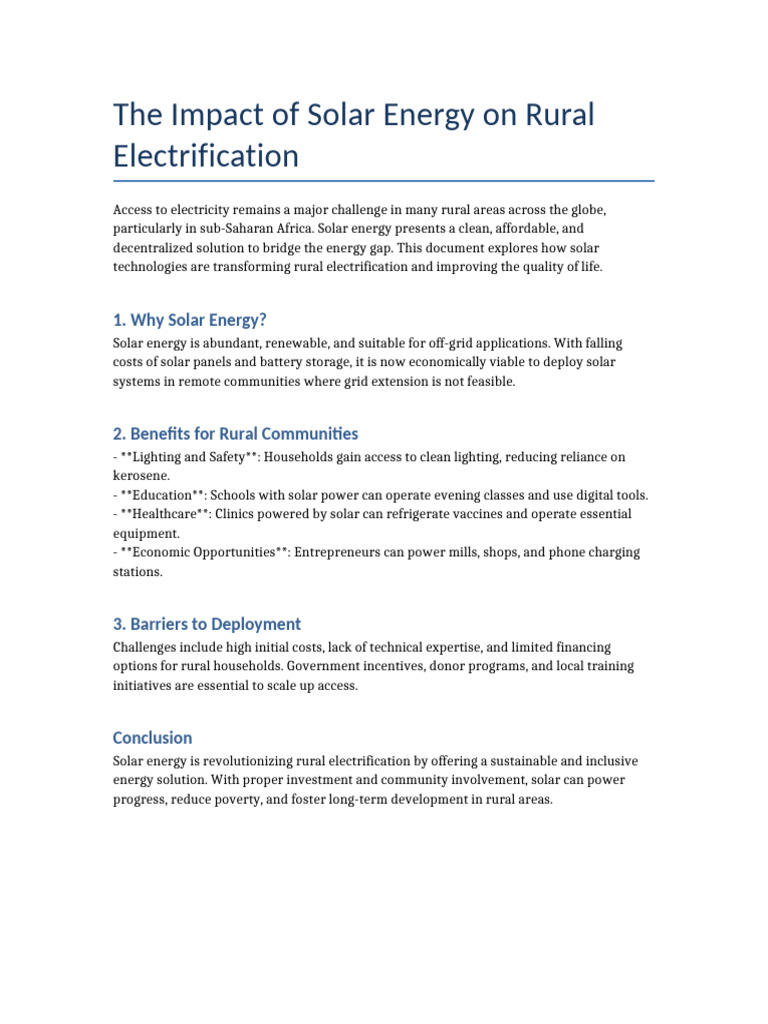 Solar Energy Rural Electrification | PDF