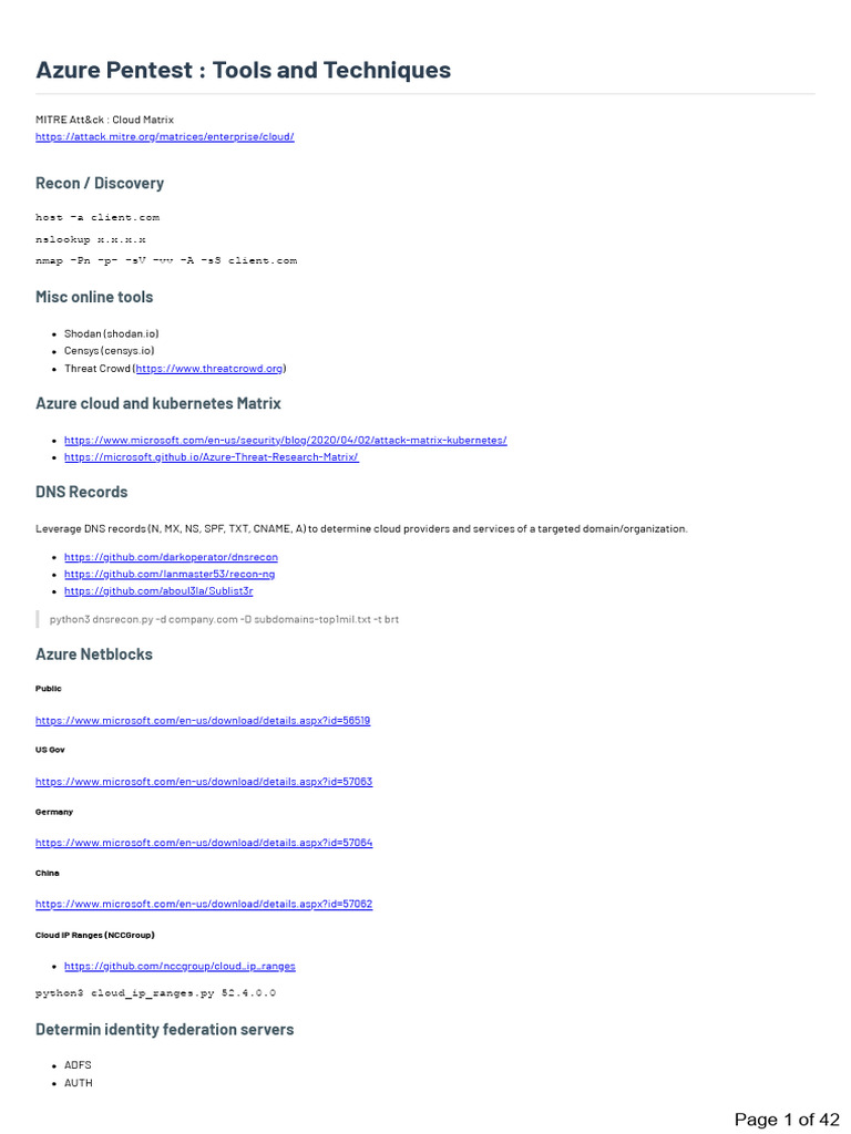 Azure Pentesting Tools & Techniques Guide | PDF | Uniform Resource ...